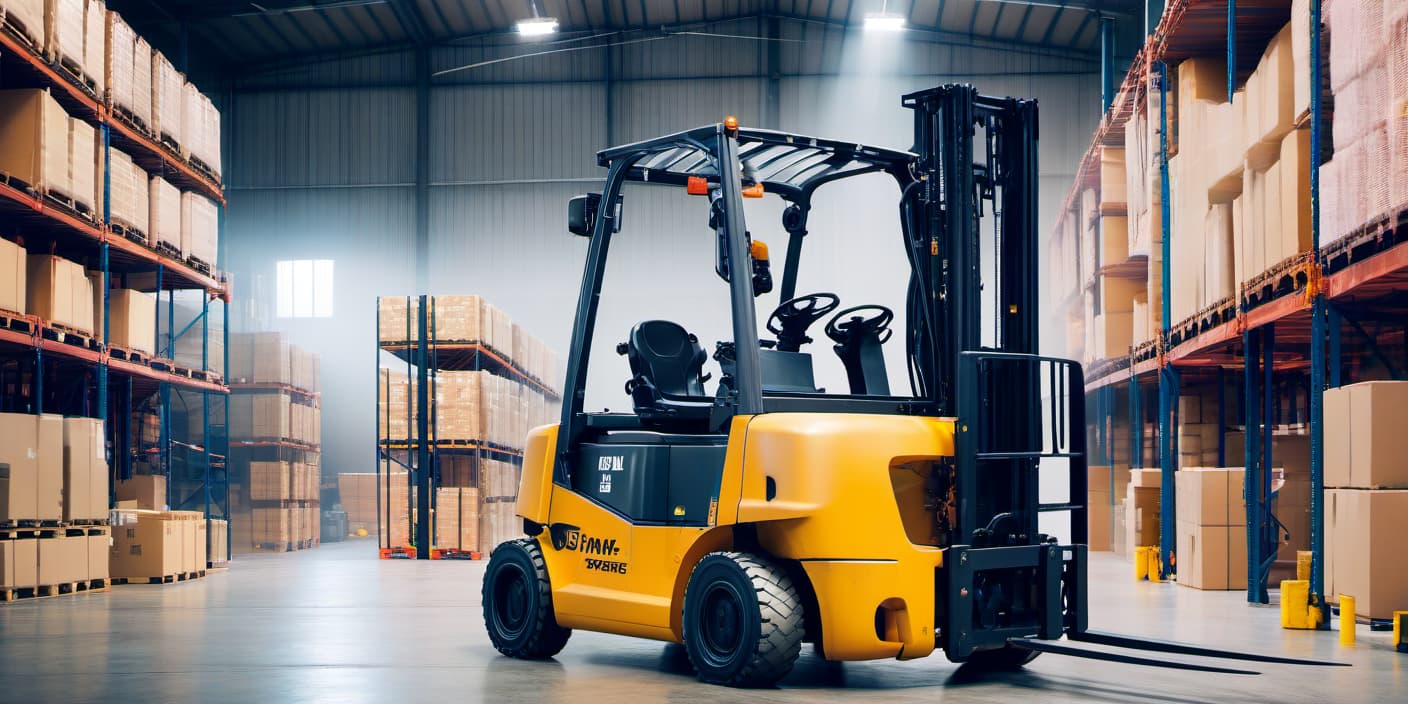  cinematic photo A new fork lift truck is working in a bright, clean warehouse. ## Translation by AI: The new forklift truck is operational in a radiant, spotless warehouse. . 35mm photograph, film, bokeh, professional, 4k, highly detailed, FILM PHOTOGRAPHY STYLE hyperrealistic, full body, detailed clothing, highly detailed, cinematic lighting, stunningly beautiful, intricate, sharp focus, f/1. 8, 85mm, (centered image composition), (professionally color graded), ((bright soft diffused light)), volumetric fog, trending on instagram, trending on tumblr, HDR 4K, 8K