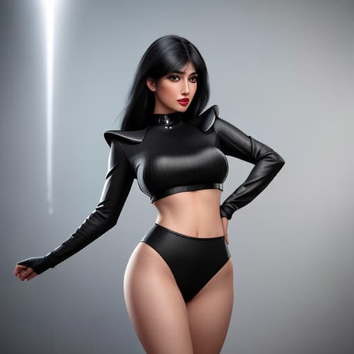   with black hair wearing crop top and black  hyperrealistic, full body, detailed clothing, highly detailed, cinematic lighting, stunningly beautiful, intricate, sharp focus, f/1. 8, 85mm, (centered image composition), (professionally color graded), ((bright soft diffused light)), volumetric fog, trending on instagram, trending on tumblr, HDR 4K, 8K