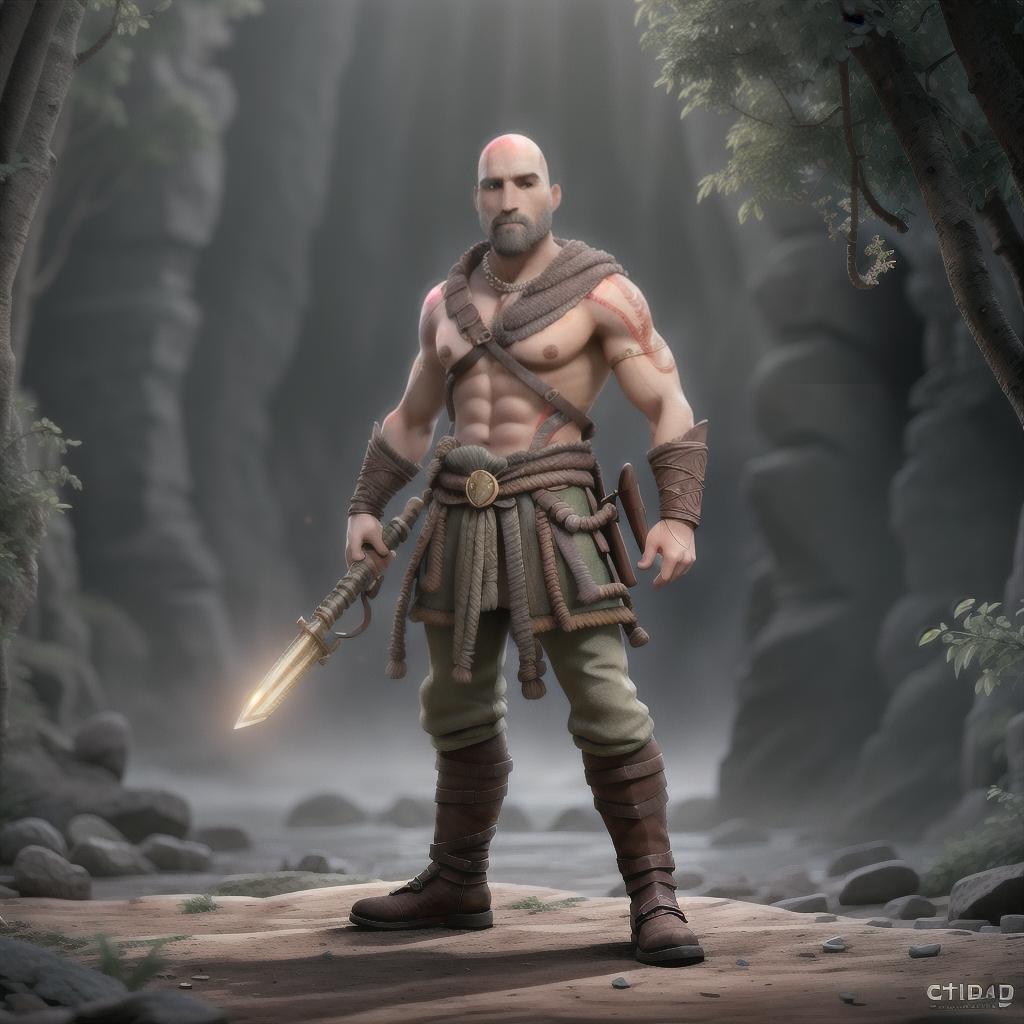  God of war hyperrealistic, full body, detailed clothing, highly detailed, cinematic lighting, stunningly beautiful, intricate, sharp focus, f/1. 8, 85mm, (centered image composition), (professionally color graded), ((bright soft diffused light)), volumetric fog, trending on instagram, trending on tumblr, HDR 4K, 8K