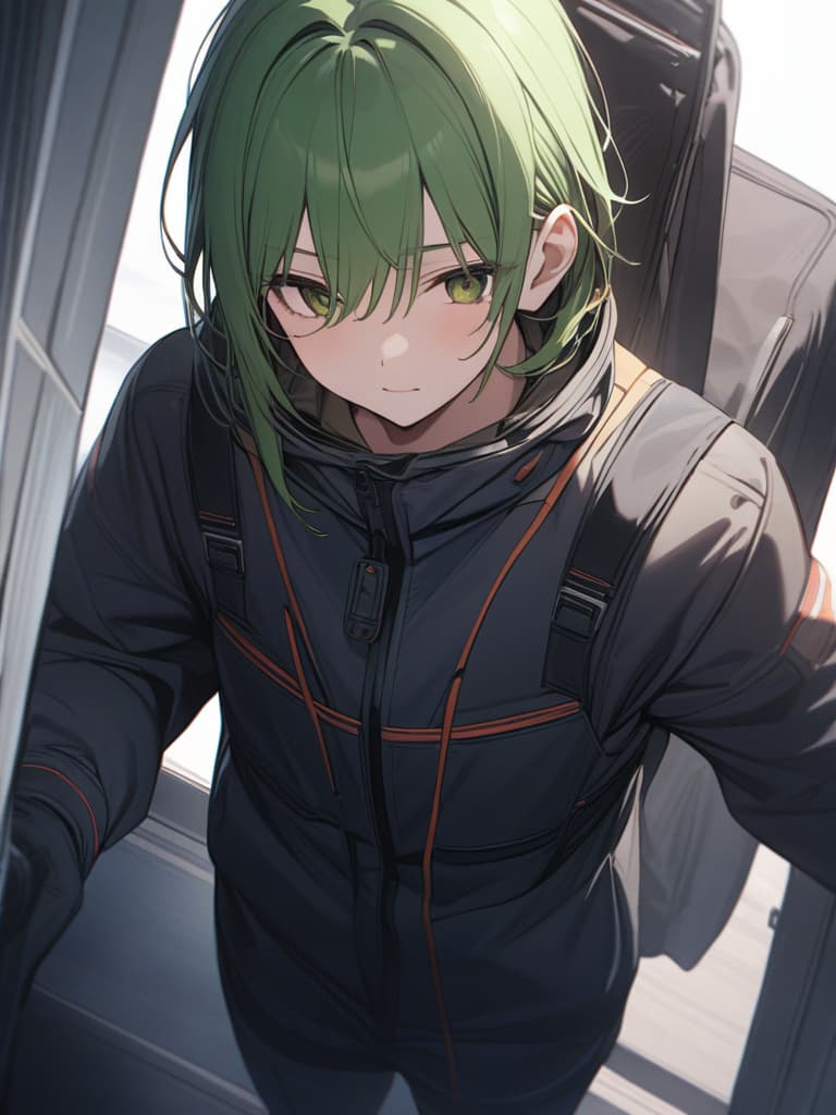  Green hair character sneaking suit, masterpiece, best quality,8k,ultra detailed,high resolution,an extremely delicate and beautiful,hyper detail