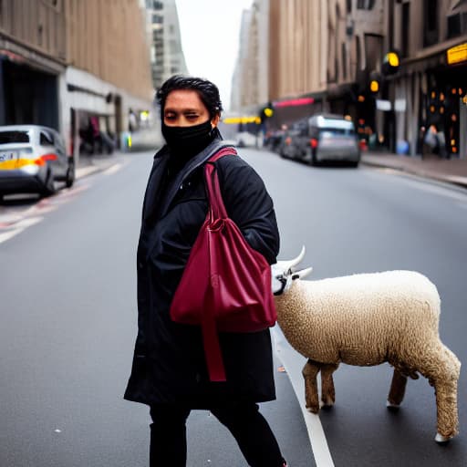  a person walking around in the streets with a mask of sheep