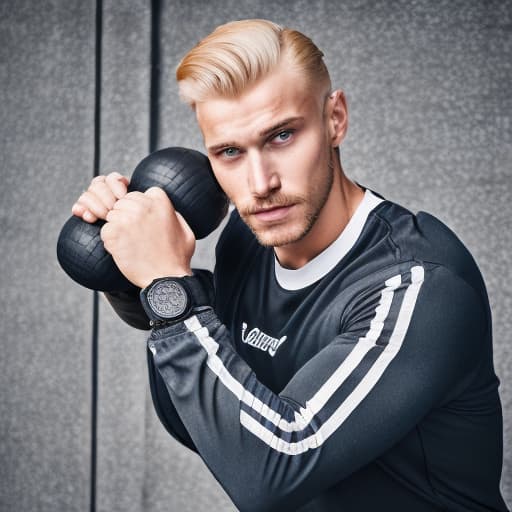 portrait+ style russian queer fitness model blonde very cute daddy face