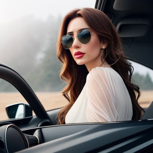  girl on the car selfie photo wavy brown hair with sunglasses High Resolution hyperrealistic, full body, detailed clothing, highly detailed, cinematic lighting, stunningly beautiful, intricate, sharp focus, f/1. 8, 85mm, (centered image composition), (professionally color graded), ((bright soft diffused light)), volumetric fog, trending on instagram, trending on tumblr, HDR 4K, 8K