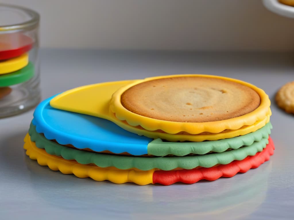  An ultradetailed image of a sleek, modern kitchen countertop with an array of colorful and uniquely shaped cookie cutters neatly arranged in a row. The cookie cutters vary in sizes and designs, showcasing creativity and diversity in baking. The countertop is spotless, emphasizing the minimalistic style, with soft, natural lighting highlighting the vibrant colors and intricate details of the cookie cutters. This image evokes a sense of inspiration and creativity, perfect for the informative article on creative cookie cutters. hyperrealistic, full body, detailed clothing, highly detailed, cinematic lighting, stunningly beautiful, intricate, sharp focus, f/1. 8, 85mm, (centered image composition), (professionally color graded), ((bright soft diffused light)), volumetric fog, trending on instagram, trending on tumblr, HDR 4K, 8K