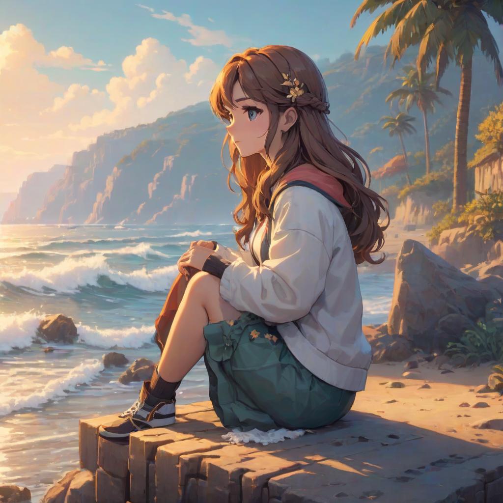  pixel art A girl sitting by the seashore. . low res, blocky, pixel art style, 8 bit graphics hyperrealistic, full body, detailed clothing, highly detailed, cinematic lighting, stunningly beautiful, intricate, sharp focus, f/1. 8, 85mm, (centered image composition), (professionally color graded), ((bright soft diffused light)), volumetric fog, trending on instagram, trending on tumblr, HDR 4K, 8K