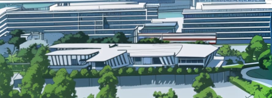  Company facade,a clean and crisp anime illustration with bold outlines, smooth shading,cell shaded, crisp ,flat colors, and a minimalistic background.