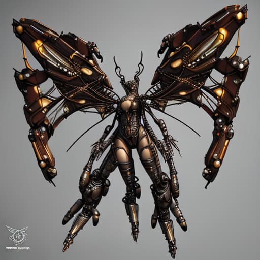  Steampunk cybernetic biomechanical hornet with wings, 3 d model, very coherent symmetrical artwork