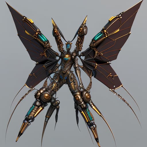  Steampunk cybernetic biomechanical hornet with wings, 3 d model, very coherent symmetrical artwork