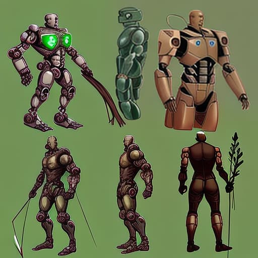  nature warforged his body fully is a tree body robot ranger groom stalker behind him it's a large satchel bag long bow with arrow