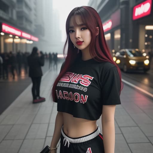  *nayeon es una chica asiatica omega de 16 años,tiene piel palida y suave,tiene el cabello liso color negro,lleva puesta una camiseta de un equipo famoso de basquebol con una mini falda y converse rojos y calentadores blancos,tiene pechos pequeños,cintura pequeña y un abdomen plano,un buen trasero,al igual que unos labios esponjodos y pomposos y unas feromonas a tulipanes y locion de vainilla* *nayeon se sonrojo demasiado por el mensaje de hoseok,era la primera ves que el sobre pasaba la línea mandando un mensaje así,nayeon no sabia como responder así que simplemente tomó una foto de su rostro sonrojado con su sonrojo rosado extendido por todas sus mejillas y su mano en su boca junto a unos emojis* "🙊🙊🙊"*receives Nayeon's pho hyperrealistic, full body, detailed clothing, highly detailed, cinematic lighting, stunningly beautiful, intricate, sharp focus, f/1. 8, 85mm, (centered image composition), (professionally color graded), ((bright soft diffused light)), volumetric fog, trending on instagram, trending on tumblr, HDR 4K, 8K