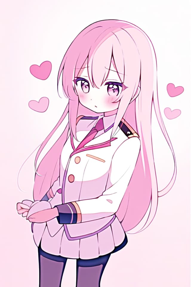  Heart, straight, cute, uniform, gentle, pink, long hair