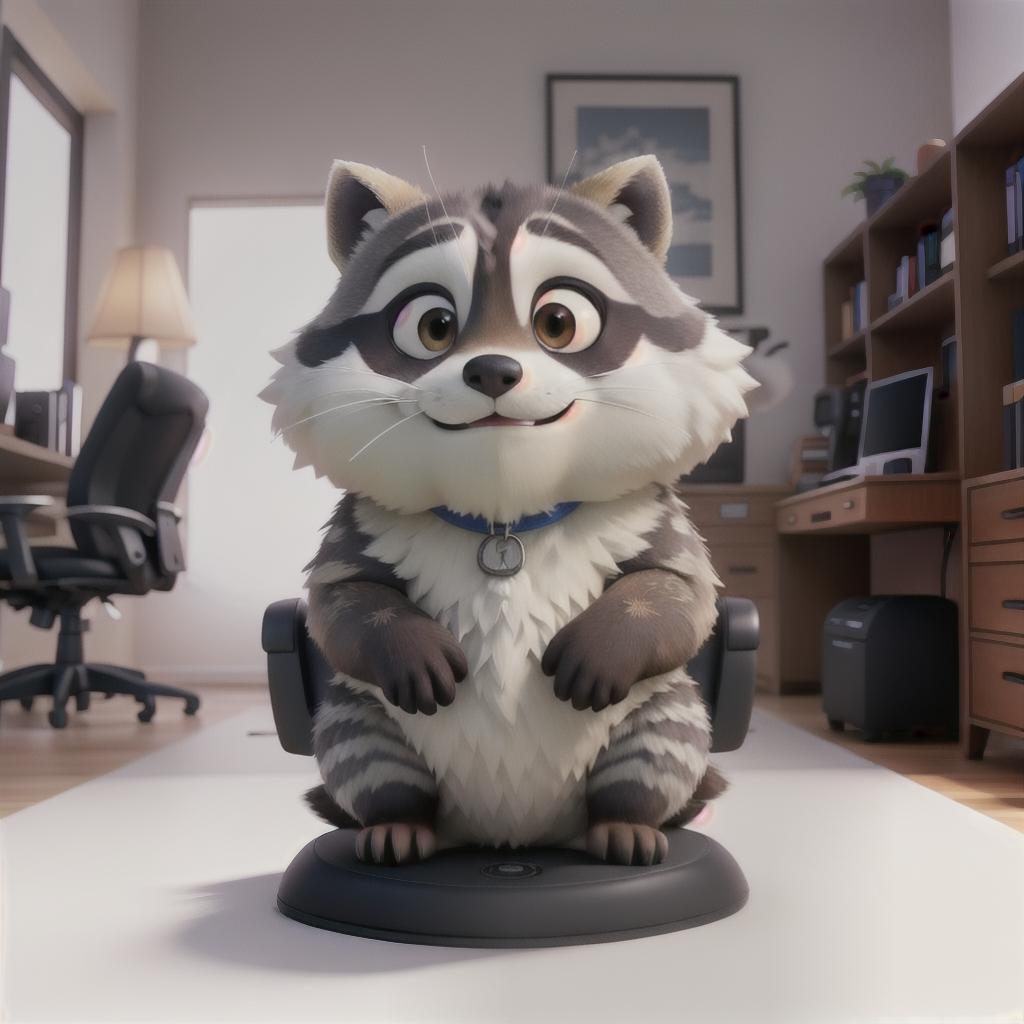  raccoon sitting in gaming chair front a computer on desktop, ((semi anthropomorphic)),(full body), tail, belly, sitting, fat, (chubby), (((white background))), solo, desktop, gaming chair, side view,  [[[clothes]]] hyperrealistic, full body, detailed clothing, highly detailed, cinematic lighting, stunningly beautiful, intricate, sharp focus, f/1. 8, 85mm, (centered image composition), (professionally color graded), ((bright soft diffused light)), volumetric fog, trending on instagram, trending on tumblr, HDR 4K, 8K