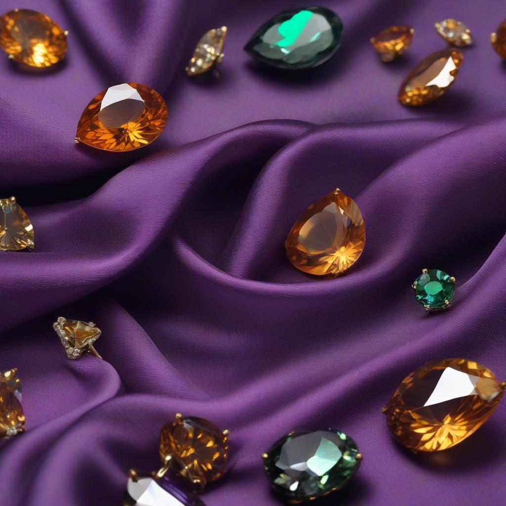  Purple silk linen. Topaz, diamonds, quartzite, amber, topaz, emerald. hyperrealistic, full body, detailed clothing, highly detailed, cinematic lighting, stunningly beautiful, intricate, sharp focus, f/1. 8, 85mm, (centered image composition), (professionally color graded), ((bright soft diffused light)), volumetric fog, trending on instagram, trending on tumblr, HDR 4K, 8K