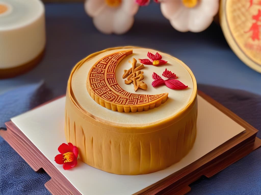  An 8k ultradetailed image of a pair of hands expertly crafting a delicate mooncake, showcasing the intricate process of molding the traditional Chinese pastry with precision and care. The hands are elegantly adorned with traditional Chinese patterns, adding a touch of cultural authenticity to the scene. The background is a serene and minimalist setting, focusing all attention on the meticulous artistry of creating the beloved mooncake. hyperrealistic, full body, detailed clothing, highly detailed, cinematic lighting, stunningly beautiful, intricate, sharp focus, f/1. 8, 85mm, (centered image composition), (professionally color graded), ((bright soft diffused light)), volumetric fog, trending on instagram, trending on tumblr, HDR 4K, 8K