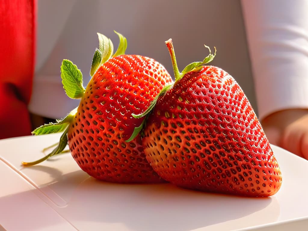  An ultradetailed closeup image of a ripe, glossy red strawberry being sliced in half, showcasing the vibrant seeds and juicy flesh against a clean, white background. hyperrealistic, full body, detailed clothing, highly detailed, cinematic lighting, stunningly beautiful, intricate, sharp focus, f/1. 8, 85mm, (centered image composition), (professionally color graded), ((bright soft diffused light)), volumetric fog, trending on instagram, trending on tumblr, HDR 4K, 8K