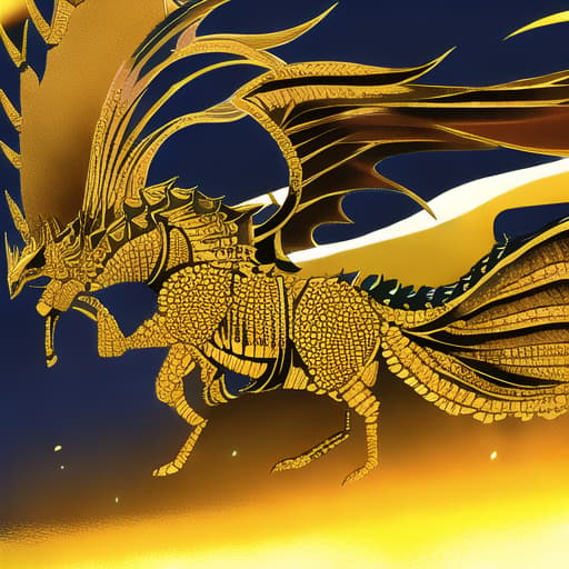  golden armored knight rides a, 🐲🌈🐲, background medieval battleground, focus 🐲 and knight