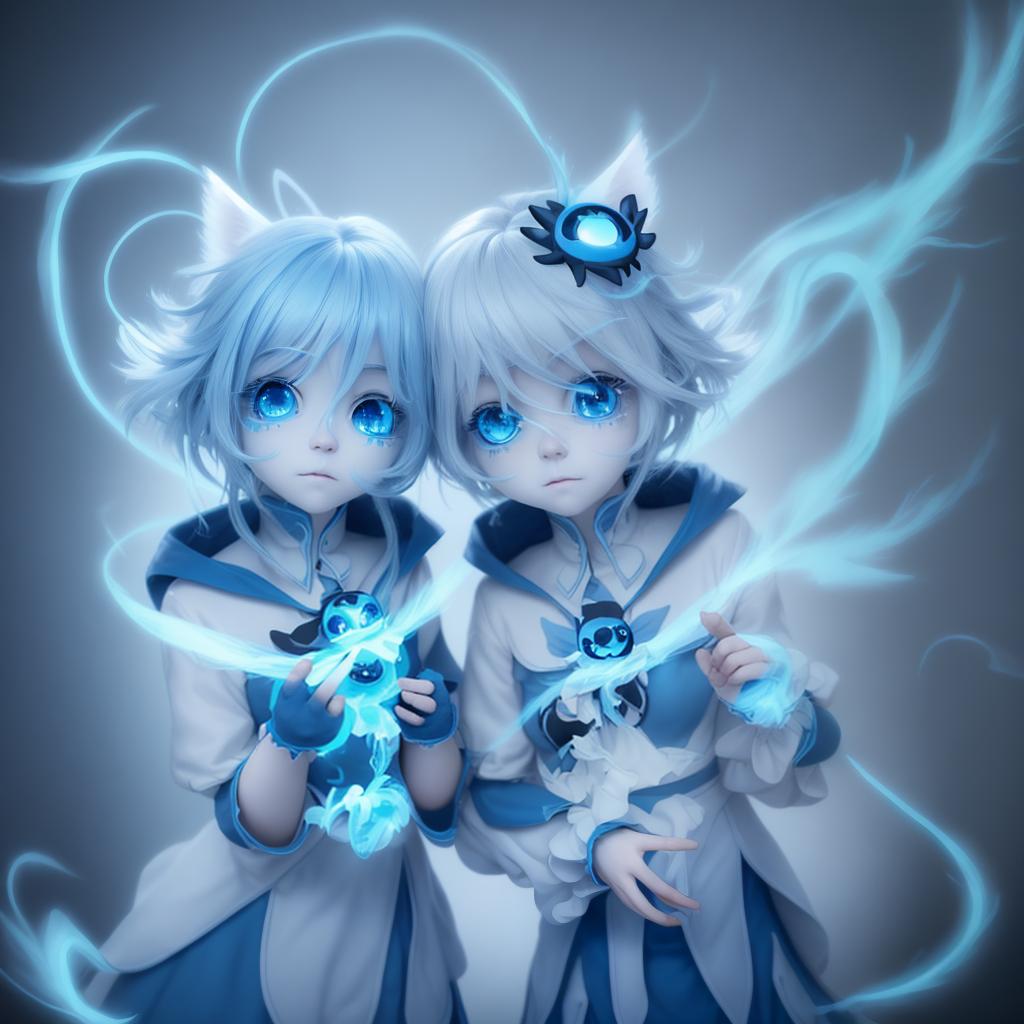  two wisp, together alongd, have cute eye, blue colors