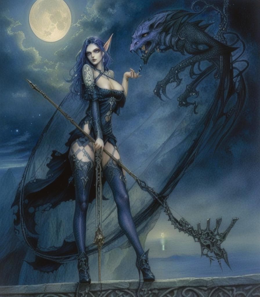 detailed face, detailed body, woman elf sorcerer, face tattoo, the atmosphere of mysticism, the gothic style, muted twilight colors, art by alan lee, highly detailed, hd, high quality