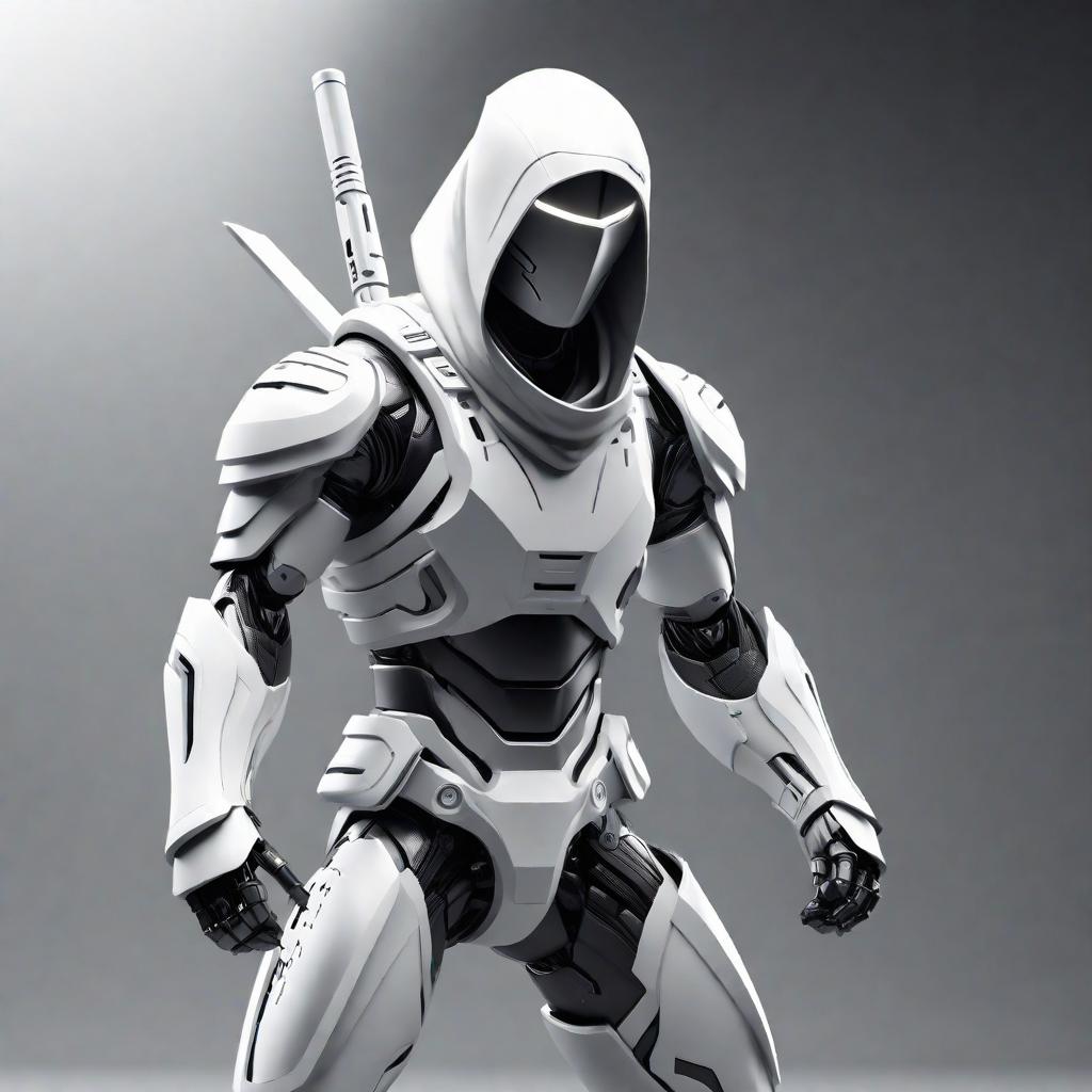  vector(Minimalistic monochrome stealthy robotic ninja in the style of white and gray logo) --s2 hyperrealistic, full body, detailed clothing, highly detailed, cinematic lighting, stunningly beautiful, intricate, sharp focus, f/1. 8, 85mm, (centered image composition), (professionally color graded), ((bright soft diffused light)), volumetric fog, trending on instagram, trending on tumblr, HDR 4K, 8K