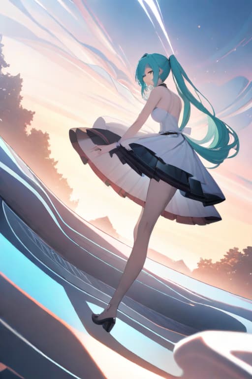  (masterpiece, best quality, highres:1.2), (intricate and beautiful:1.2), (detailed light:1.2), (colorful, dynamic angle), upper body shot, fashion photography of cute, intense long hair, (Hatsune Miku), dancing pose, flirting with POV, dynamic pose, soft moonlight passing through hair, (abstract colorful art background:1.3), (official art), (cinematic) hyperrealistic, full body, detailed clothing, highly detailed, cinematic lighting, stunningly beautiful, intricate, sharp focus, f/1. 8, 85mm, (centered image composition), (professionally color graded), ((bright soft diffused light)), volumetric fog, trending on instagram, trending on tumblr, HDR 4K, 8K