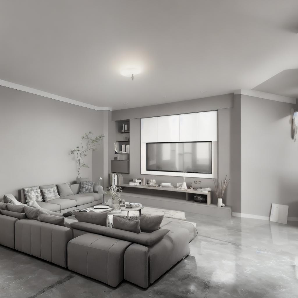 Decorated in simple style, TV sofa, cool tone, gray floor