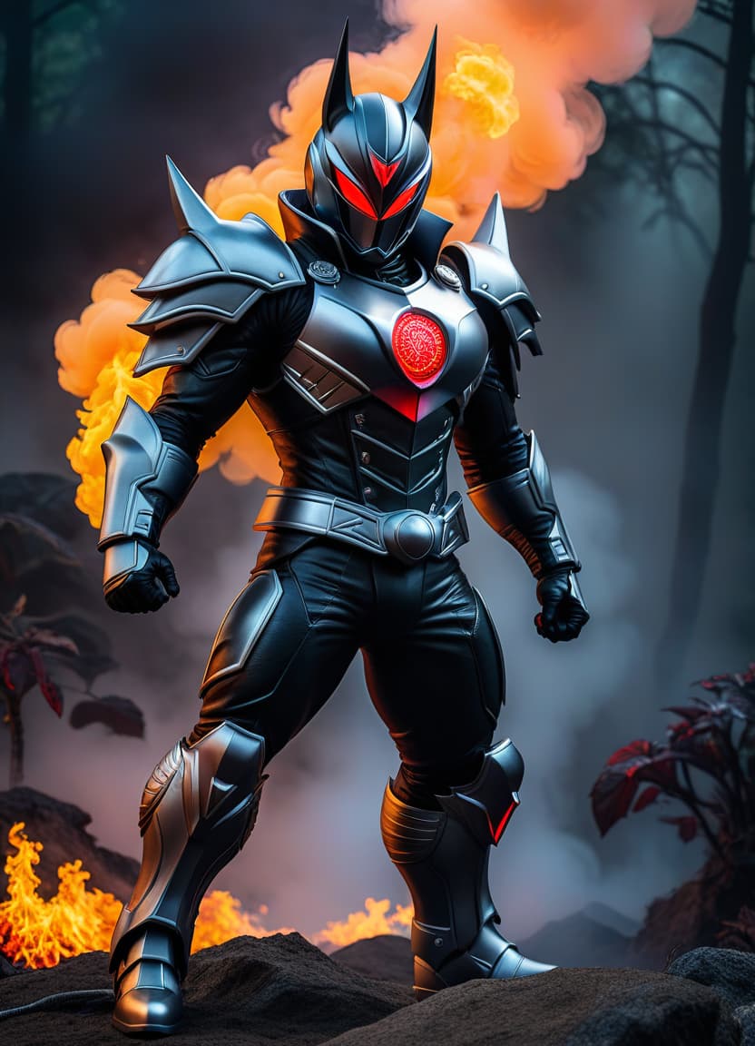  collage style Kamen rider, demon, kamen rider devil, taro devil, 1Figure, fire on background . mixed media, layered, textural, detailed, artistic hyperrealistic, full body, detailed clothing, highly detailed, cinematic lighting, stunningly beautiful, intricate, sharp focus, f/1. 8, 85mm, (centered image composition), (professionally color graded), ((bright soft diffused light)), volumetric fog, trending on instagram, trending on tumblr, HDR 4K, 8K