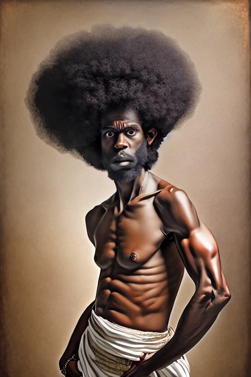  Full body portrait with afro man, looks like a Caravaggio paints