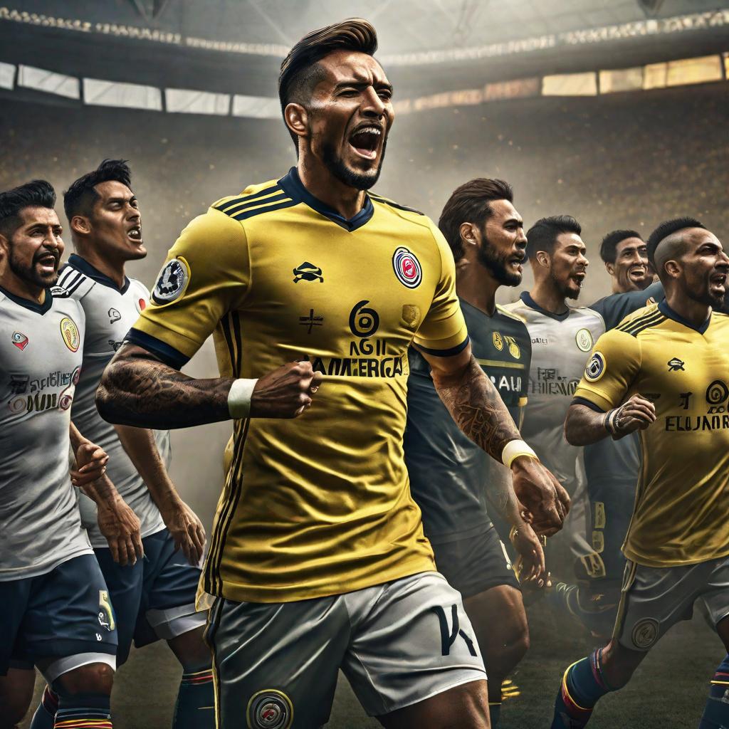  Club América campeón de México hyperrealistic, full body, detailed clothing, highly detailed, cinematic lighting, stunningly beautiful, intricate, sharp focus, f/1. 8, 85mm, (centered image composition), (professionally color graded), ((bright soft diffused light)), volumetric fog, trending on instagram, trending on tumblr, HDR 4K, 8K