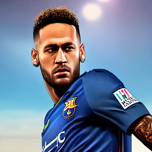  Neymar hyperrealistic, full body, detailed clothing, highly detailed, cinematic lighting, stunningly beautiful, intricate, sharp focus, f/1. 8, 85mm, (centered image composition), (professionally color graded), ((bright soft diffused light)), volumetric fog, trending on instagram, trending on tumblr, HDR 4K, 8K