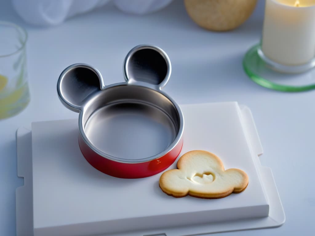  An 8k ultradetailed closeup image of a sleek, minimalistic Mickey Mouseshaped cookie cutter made of highquality stainless steel. The cookie cutter is shining under a soft spotlight, highlighting its smooth curves and precise edges. Reflections of a kitchen setting can be seen on the surface, adding a touch of elegance to the overall composition. hyperrealistic, full body, detailed clothing, highly detailed, cinematic lighting, stunningly beautiful, intricate, sharp focus, f/1. 8, 85mm, (centered image composition), (professionally color graded), ((bright soft diffused light)), volumetric fog, trending on instagram, trending on tumblr, HDR 4K, 8K