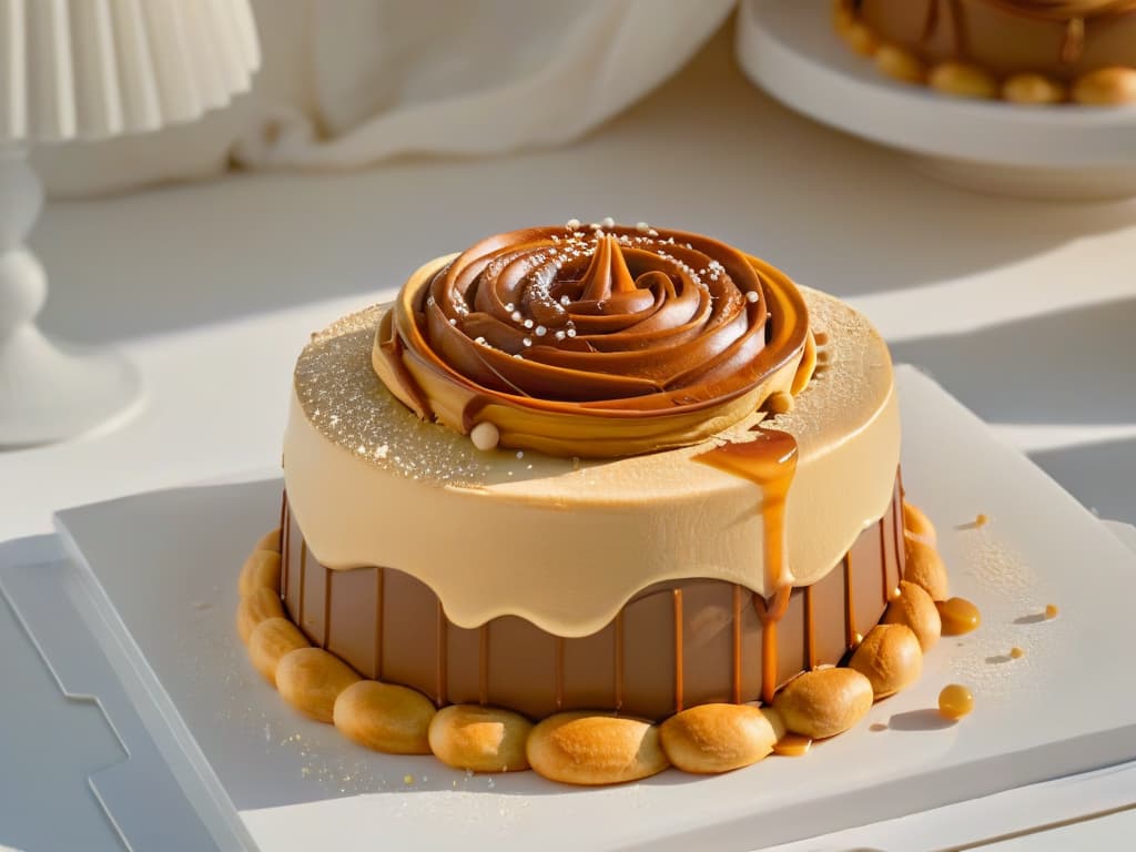  A closeup, ultradetailed image of a delicate, intricate swirl of smooth, glossy proteininfused caramel being drizzled onto a perfectly golden, freshly baked pastry, with tiny droplets suspended in midair, showcasing the precise and artful incorporation of proteins in baking. hyperrealistic, full body, detailed clothing, highly detailed, cinematic lighting, stunningly beautiful, intricate, sharp focus, f/1. 8, 85mm, (centered image composition), (professionally color graded), ((bright soft diffused light)), volumetric fog, trending on instagram, trending on tumblr, HDR 4K, 8K