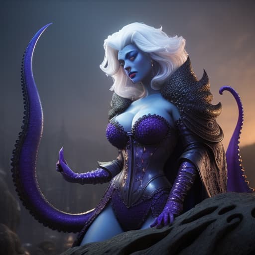  full body, xxx rated, dripping from body, Disney's Ursula the sea witch from the mermaid, hips and made up of eight octopus tentacles with large suction cups, purple skin, white hair, penetration, , intercourse with a man, focus face, face, 3d, hyperrealism , romanesque, close-up shots, 32k uhd warmcore , detailed character ilrations, , perfect composition, beautiful detailed intricate, insanely detailed octane render trending on artstation, 8 k artistic photography, ultra detailed, photorealistic concept art, soft natural volumetric cinematic perfect light, chiaroscuro, award - winning photograph, masterpiece, oil on canvas, raphael, caravaggio, greg rutkowski, beeple, beksinski, vivid color, bl
