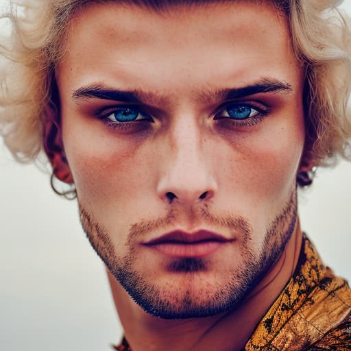 portrait+ style Russian queer fitness model blonde hunk dude face