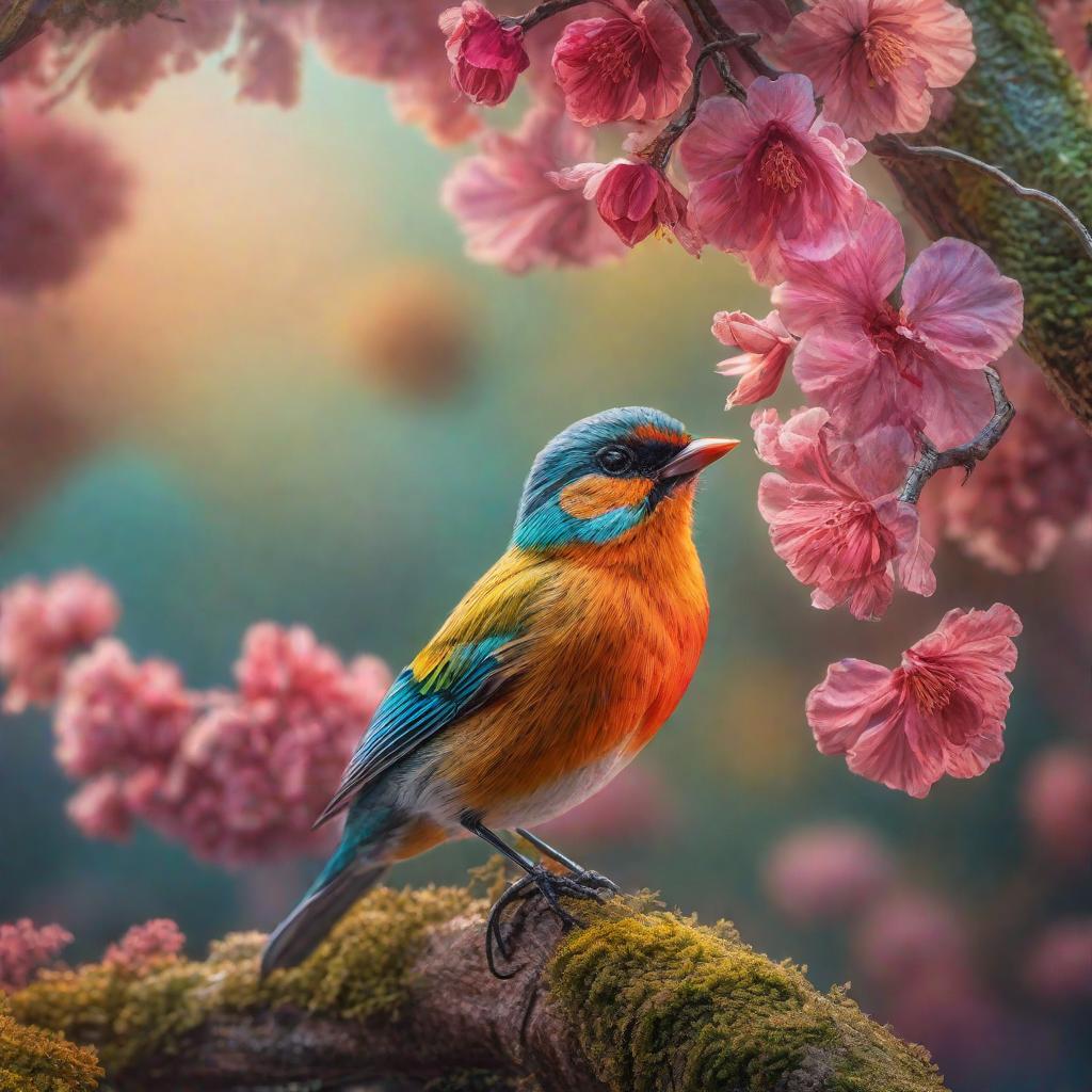  Colorful bird artist. hyperrealistic, full body, detailed clothing, highly detailed, cinematic lighting, stunningly beautiful, intricate, sharp focus, f/1. 8, 85mm, (centered image composition), (professionally color graded), ((bright soft diffused light)), volumetric fog, trending on instagram, trending on tumblr, HDR 4K, 8K