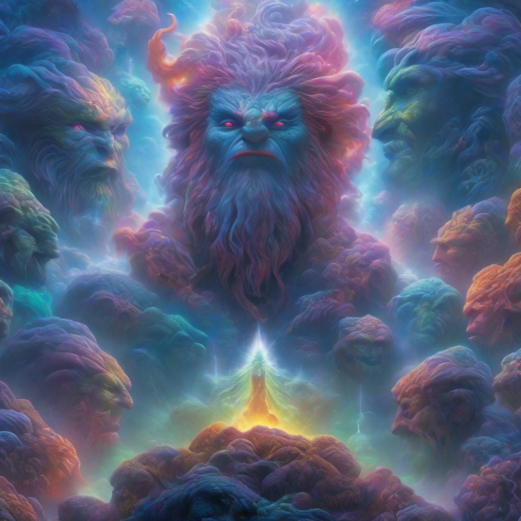  detailed art by Tomasz Alen Kopera, Discouraged Lush "The Labors of Heracles", in focus, Satisfying, Rainbowpunk, studio lighting, psychedelic colors, horror, intricate artistic color, complex artistic color composition, intricate, very coherent, glowing, sublime, shiny hyperrealistic, full body, detailed clothing, highly detailed, cinematic lighting, stunningly beautiful, intricate, sharp focus, f/1. 8, 85mm, (centered image composition), (professionally color graded), ((bright soft diffused light)), volumetric fog, trending on instagram, trending on tumblr, HDR 4K, 8K