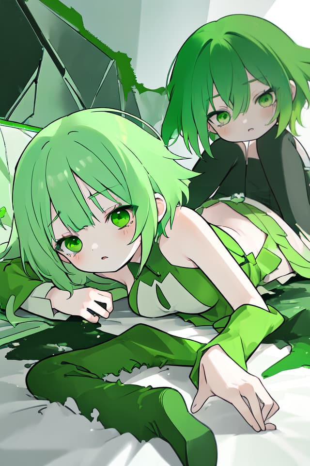  Collapsed green hair character