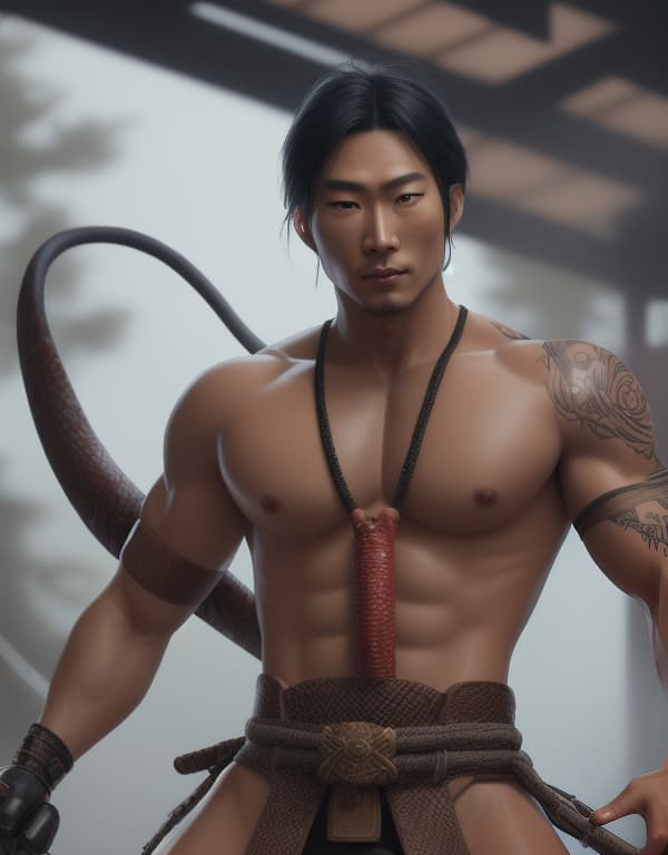  Japanese samurai riding on a giant boa constrictor，naked whole body，gay，Asian，Asiatic，whole body，student of physical education，naked whole body, big bulge，Asian，naked whole body，whole body， hyperrealistic, full body, detailed clothing, highly detailed, cinematic lighting, stunningly beautiful, intricate, sharp focus, f/1. 8, 85mm, (centered image composition), (professionally color graded), ((bright soft diffused light)), volumetric fog, trending on instagram, trending on tumblr, HDR 4K, 8K