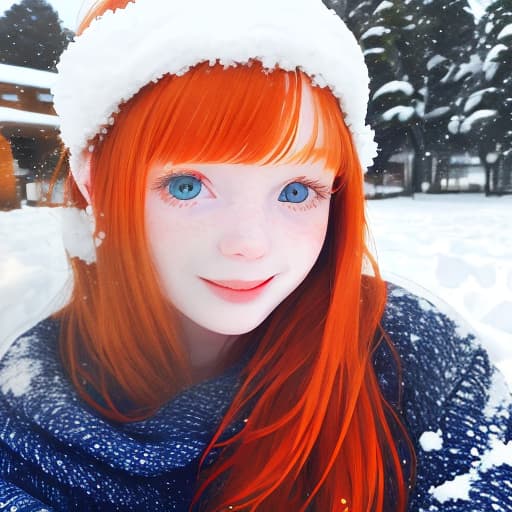  pretty cute ginger girl 26 yo in the snow cozy background