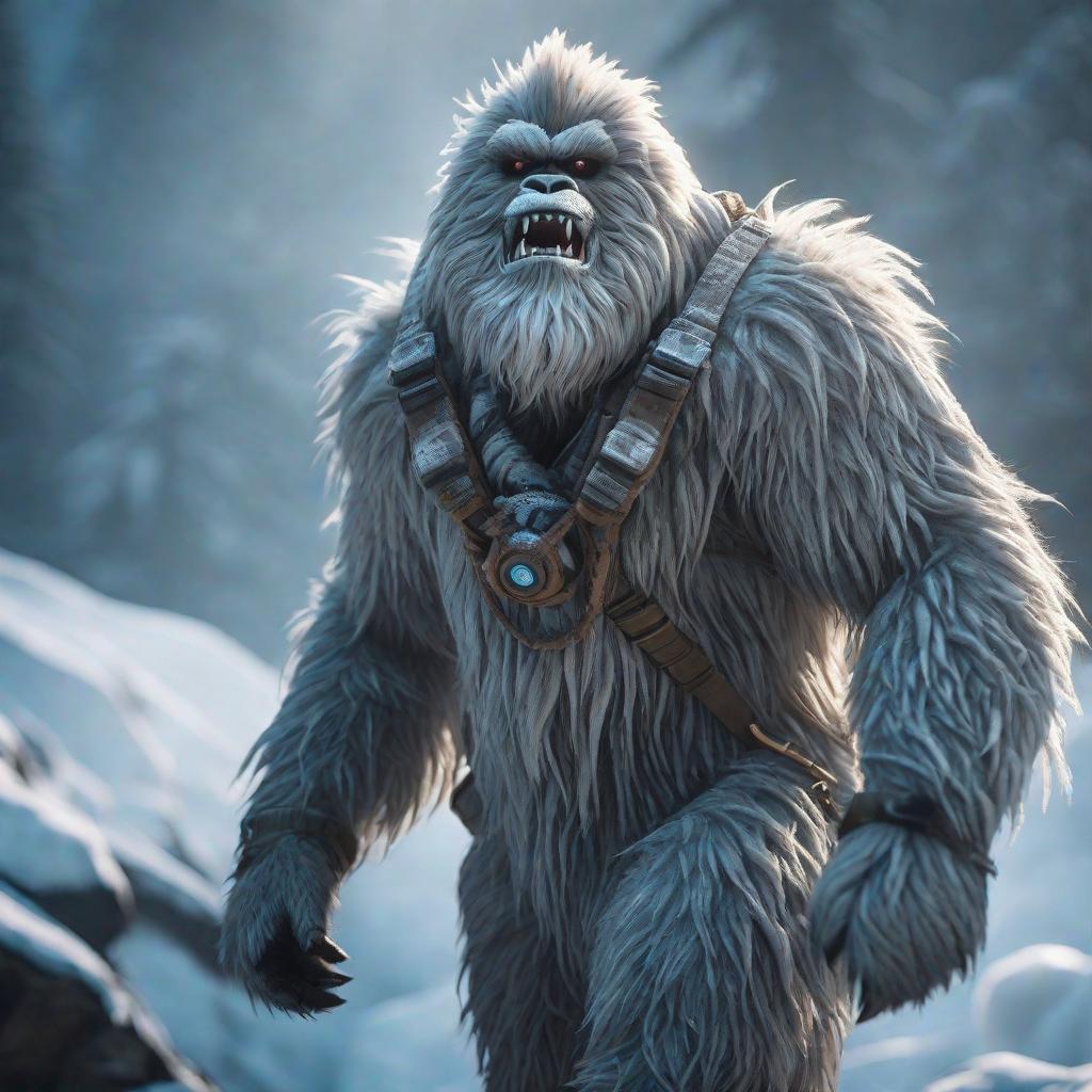  Yeti Oranch hyperrealistic, full body, detailed clothing, highly detailed, cinematic lighting, stunningly beautiful, intricate, sharp focus, f/1. 8, 85mm, (centered image composition), (professionally color graded), ((bright soft diffused light)), volumetric fog, trending on instagram, trending on tumblr, HDR 4K, 8K