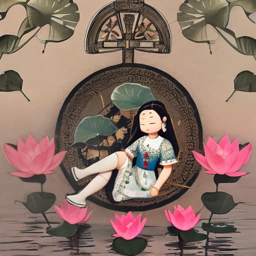  A doll sitting cross-legged on a lotus flower ，