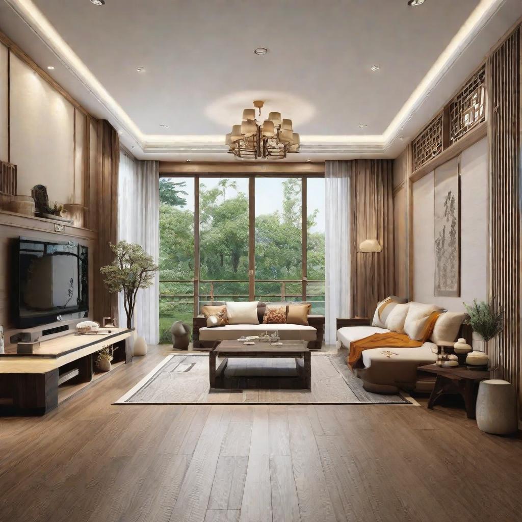  masterpiece, best quality,Japanese style living room with detailed interior decoration drawings,