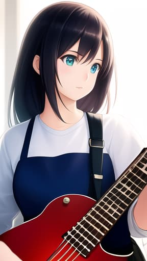  girl with guitar , Anime, Realistic anime, high quality, highly detailed, cinematic lighting, intricate, sharp focus, f/1. 8, 85mm, (centered image composition), (professionally color graded), ((bright soft diffused light)), volumetric fog, trending on instagram, HDR 4K, 8K