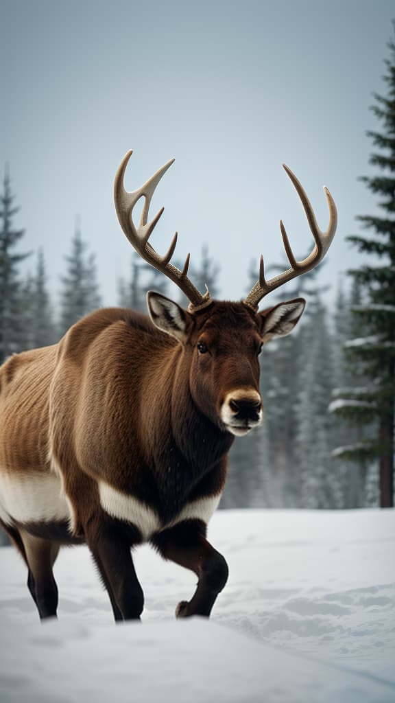  big Caribou, thick antlers, tundra snow, high resolution , hyperrealistic, high quality, highly detailed, cinematic lighting, intricate, sharp focus, f/1. 8, 85mm, (centered image composition), (professionally color graded), ((bright soft diffused light)), volumetric fog, trending on instagram, HDR 4K, 8K