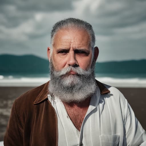 portrait+ style A brown bearded man with gray hair on his head