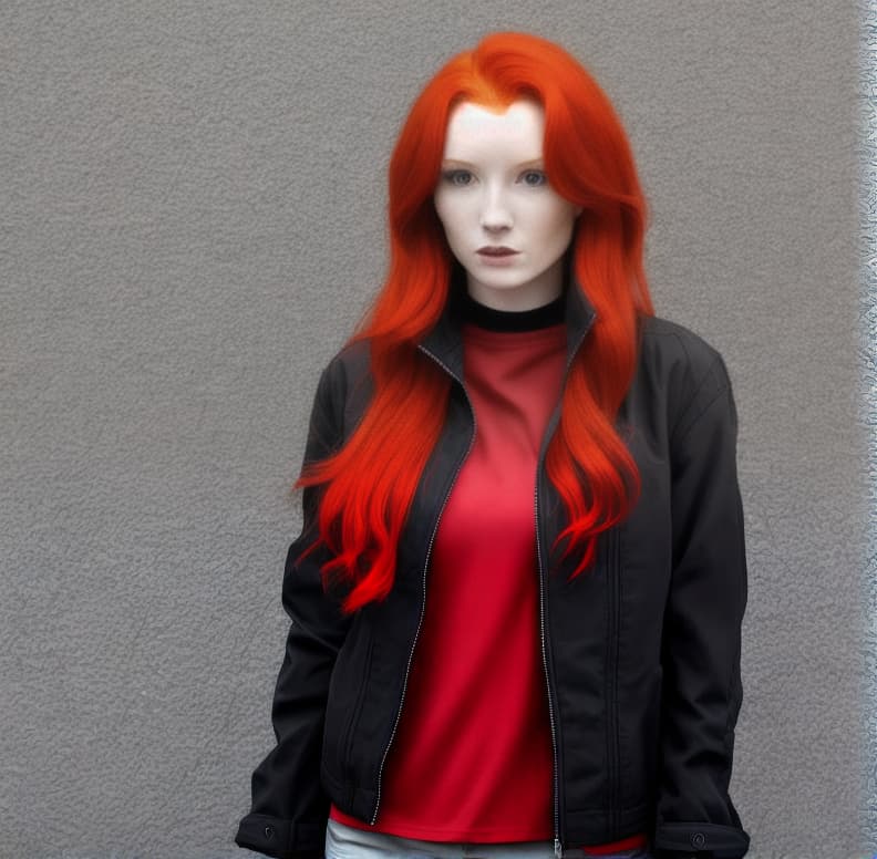  Woman with red hair and a black jacket