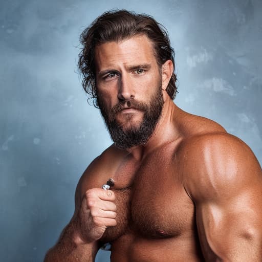 portrait+ style WrestleMania queer brunette hunk dilf dude face