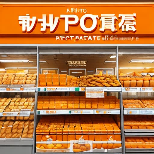  A poster of a sweet potato bakery, containing the main products, such as: sweet potato chips, dried sweet potatoes, sweet potato wheat full score, etc., mainly orange or yellow color, store name "sweet potato full" ，