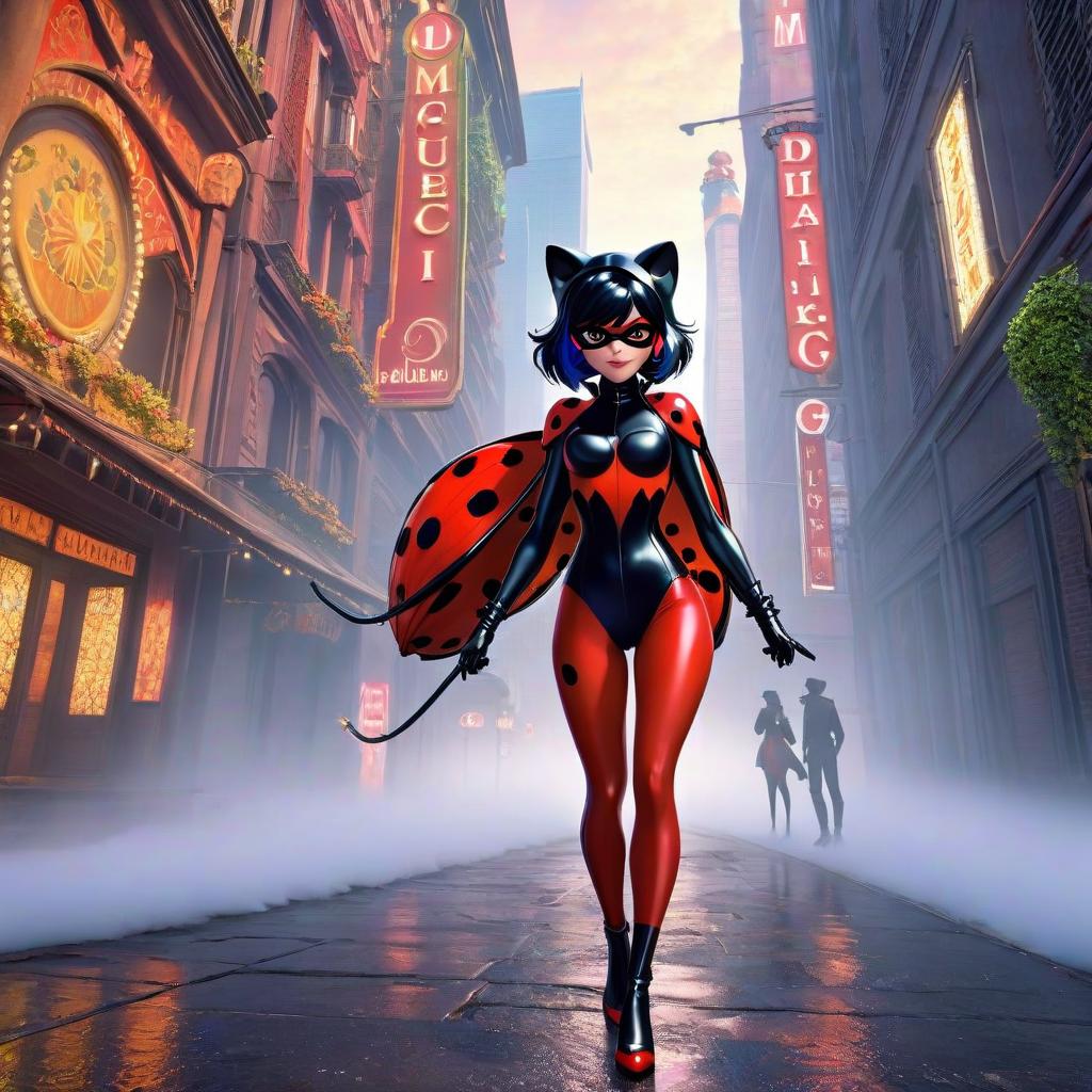  anime artwork Miraculous, les aventures de Ladybug et Chat Noir . anime style, key visual, vibrant, studio anime, highly detailed hyperrealistic, full body, detailed clothing, highly detailed, cinematic lighting, stunningly beautiful, intricate, sharp focus, f/1. 8, 85mm, (centered image composition), (professionally color graded), ((bright soft diffused light)), volumetric fog, trending on instagram, trending on tumblr, HDR 4K, 8K