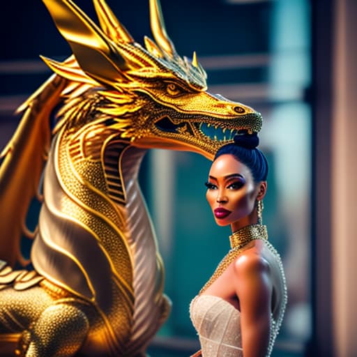 estilovintedois Beautiful girl standing with her golden dragon friend hyperrealistic, full body, detailed clothing, highly detailed, cinematic lighting, stunningly beautiful, intricate, sharp focus, f/1. 8, 85mm, (centered image composition), (professionally color graded), ((bright soft diffused light)), volumetric fog, trending on instagram, trending on tumblr, HDR 4K, 8K