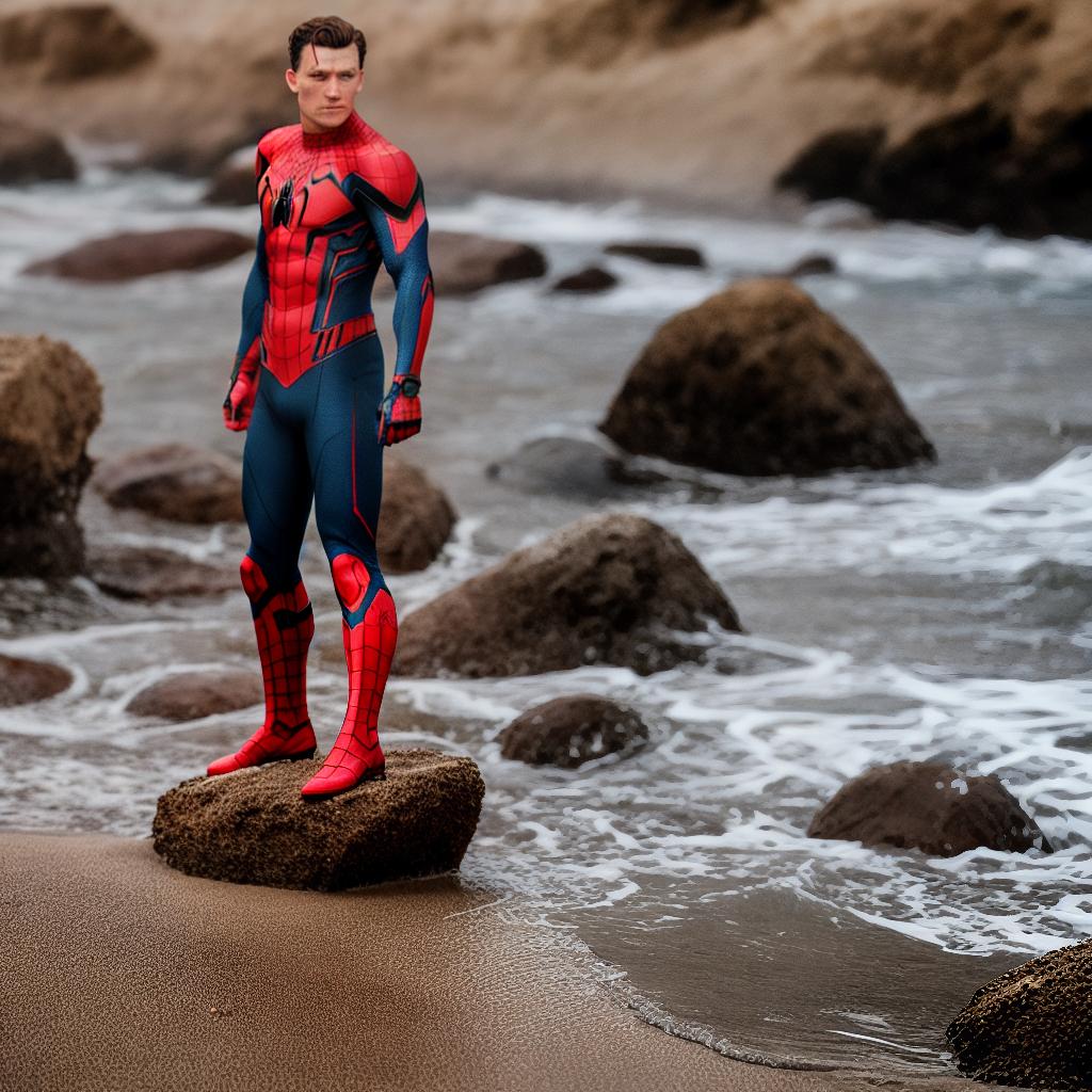  Tom holland spiderman shirtless at the beach hyperrealistic, full body, detailed clothing, highly detailed, cinematic lighting, stunningly beautiful, intricate, sharp focus, f/1. 8, 85mm, (centered image composition), (professionally color graded), ((bright soft diffused light)), volumetric fog, trending on instagram, trending on tumblr, HDR 4K, 8K